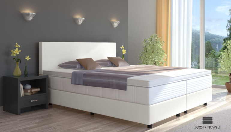 Lit Boxspring Emil 200 x 200 cm en blanc