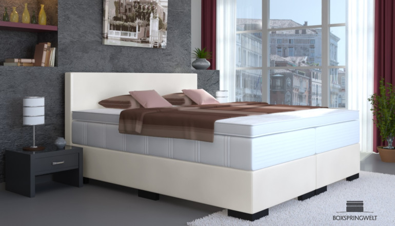 Lit Boxspring Tony en similicuir 160 x 220 cm en blanc