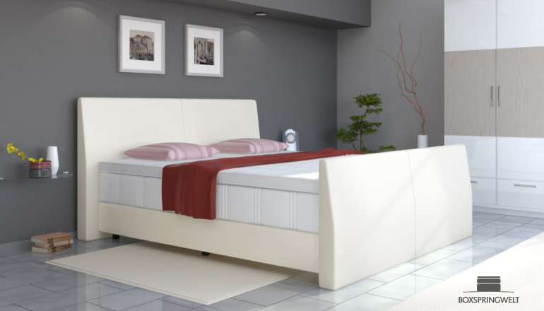 Lit Boxspring en similicuir Abel 180 x 220 cm en blanc