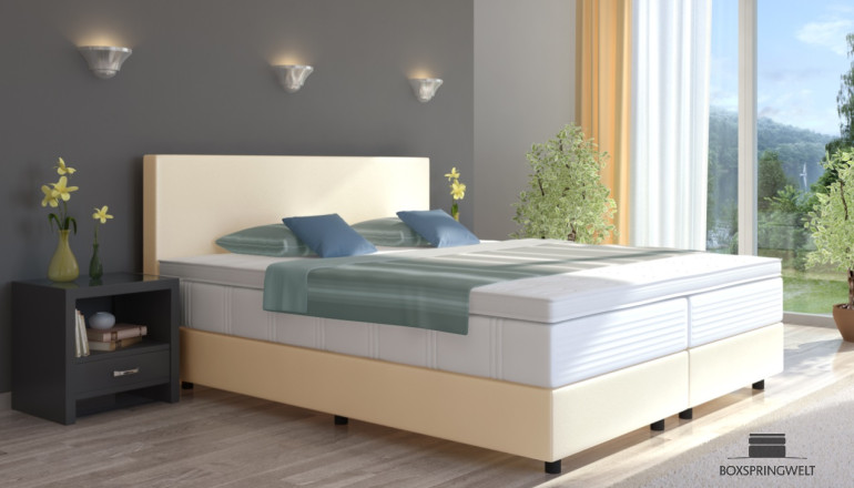 Lit Boxspring Emil 80 x 220 cm en crème