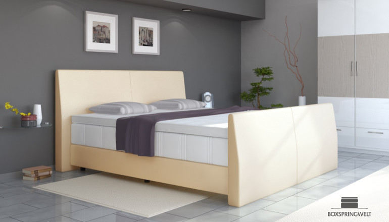 Lit Boxspring en similicuir Abel 140 x 200 cm en crème