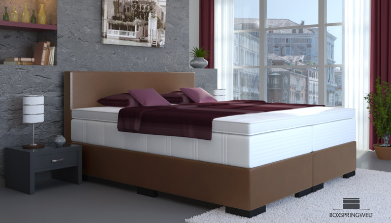 Lit Boxspring Tony en similicuir 80 x 210 cm en marron