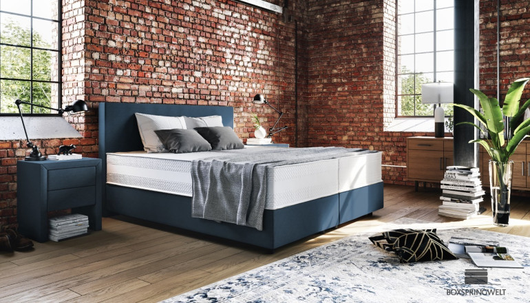 Lit Boxspring Oskar 90 x 200 cm en Mine Denim