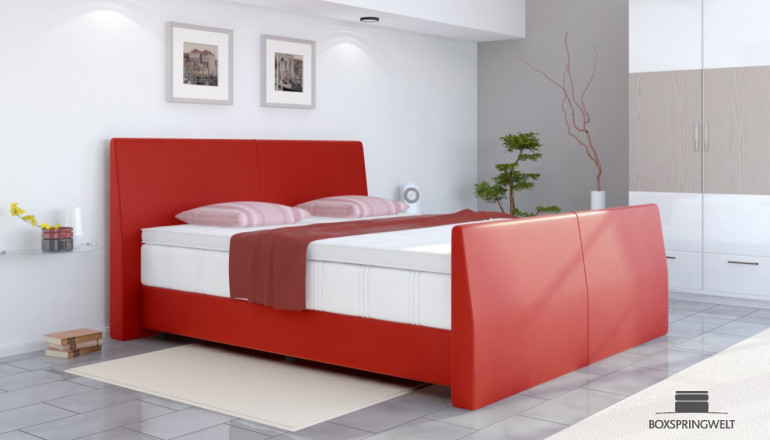 Lit Boxspring en similicuir Abel 90 x 210 cm en rouge