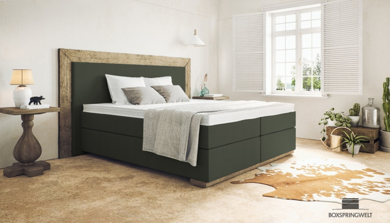 Lit Boxspring Diego 140 x 200 cm en cuir vert foncé