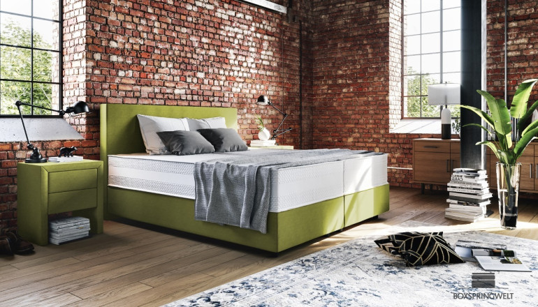 Lit Boxspring Oskar 90 x 210 cm en Mine Lime