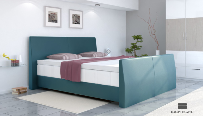 Lit Boxspring en similicuir Abel 100 x 200 cm en vert