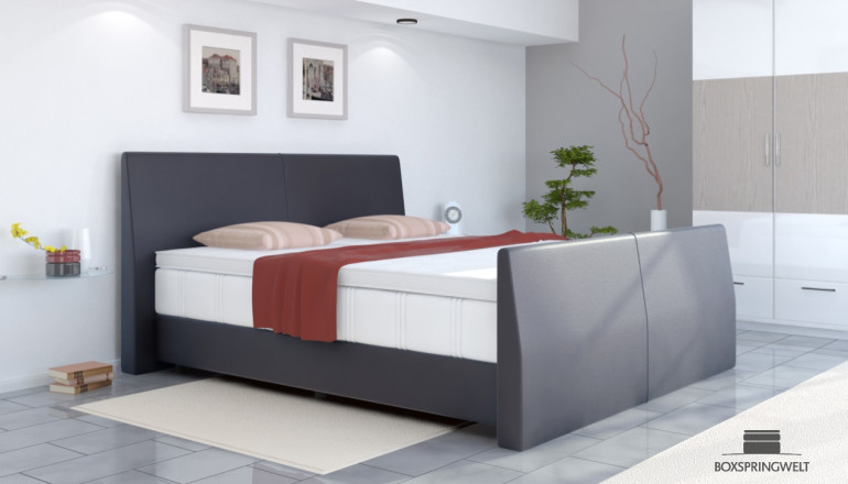 Lit boxspring en similicuir Abel 140 x 200 cm en bleu