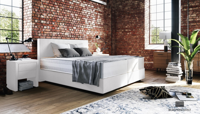 Lit Boxspring Oskar 90 x 220 cm en Mine Blanc