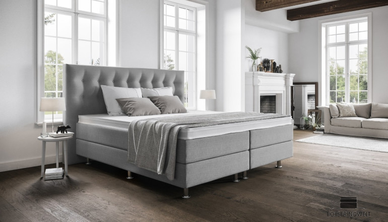 Lit Boxspring Paula en planche Gris