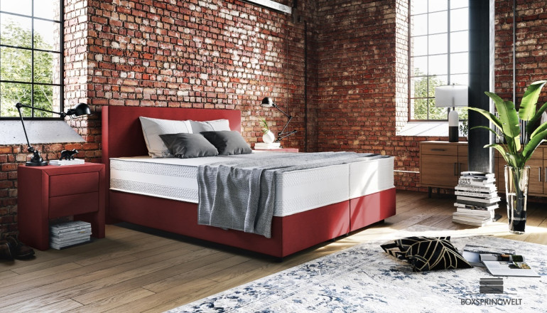 Lit Boxspring Oskar 90 x 210 cm en Mine Burgundy