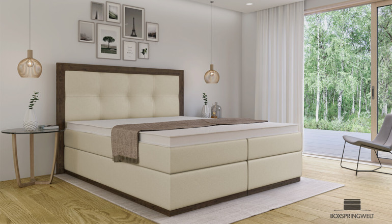 Lit Boxspring Claire 140 x 210 cm - Tête de lit avec rectangles