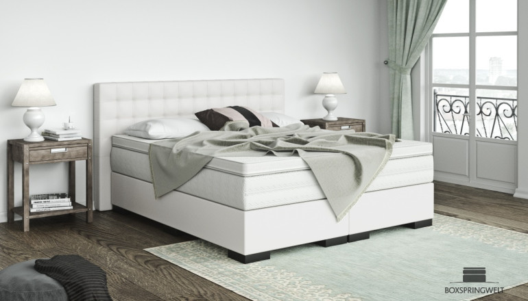 Lit Boxspring Moritz 200 x 220 cm en blanc crush