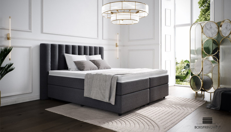 Lit Boxspring Diana en housse Mine Anthracite