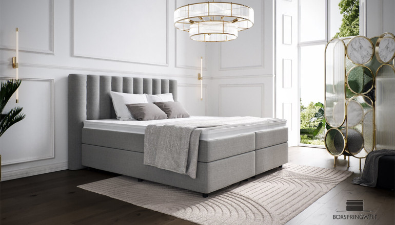 Lit Boxspring Diana en housse Mine Dolphin