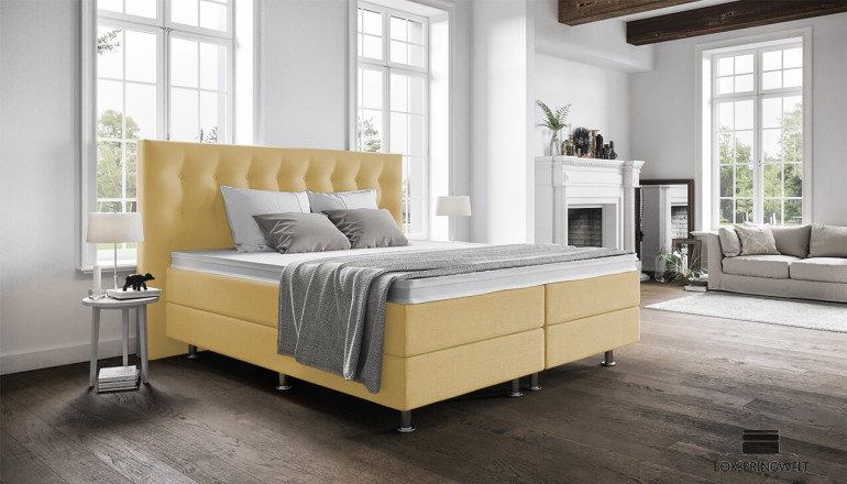 Lit Boxspring Paula en planche jaune