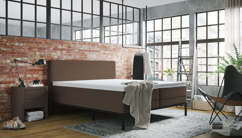 Lit Boxspring Tyler 140 x 210 cm en Luca brun foncé