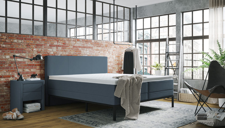 Lit Boxspring Tyler 180 x 220 cm en Luca Bleu Royal