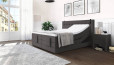 Lit Boxspring Judy en anthracite ; tête de lit avec débord latéral